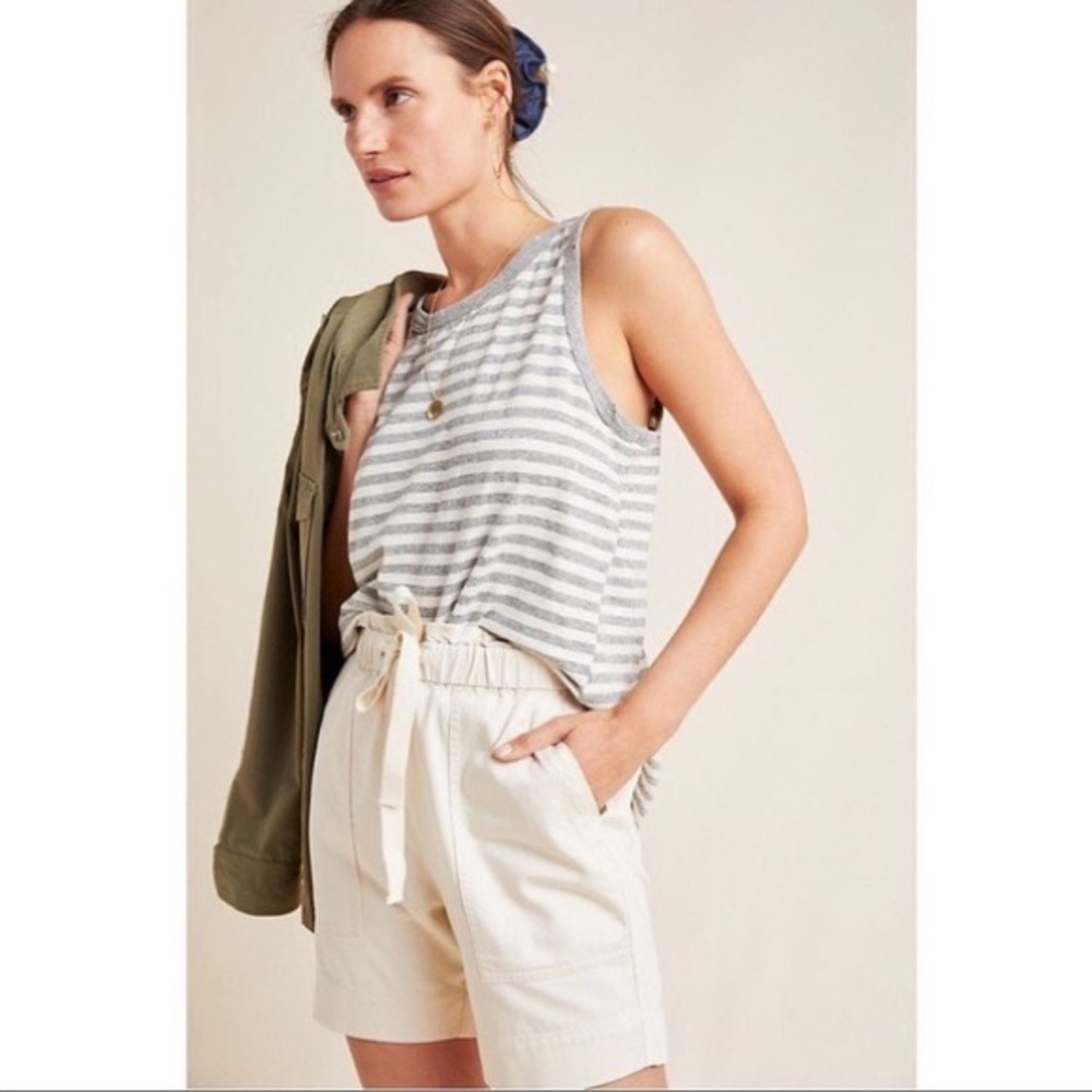 Frye x Anthropologie • Pascale paperbag waist shorts beige tan twill drawstring